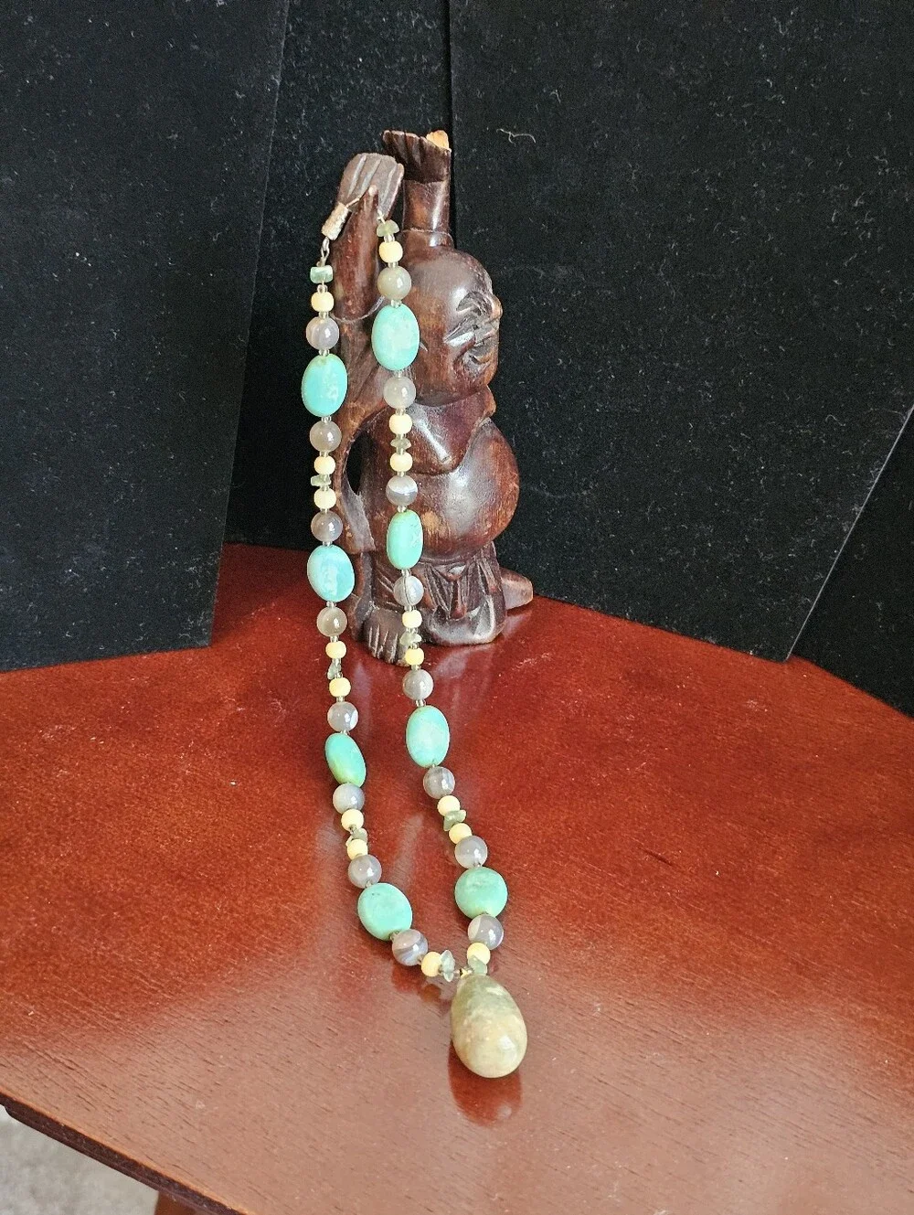 Artisan Natural Turquoise Mixed Gemstone Beaded Drop Necklace